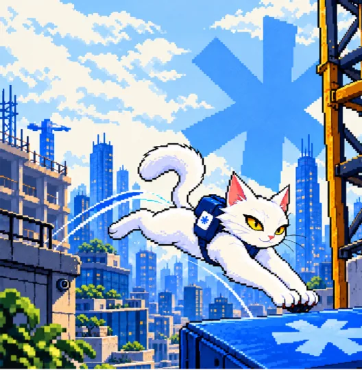 BizCat leaping and landing safely on its feet
