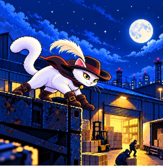 BizCat catching a burglar in the act