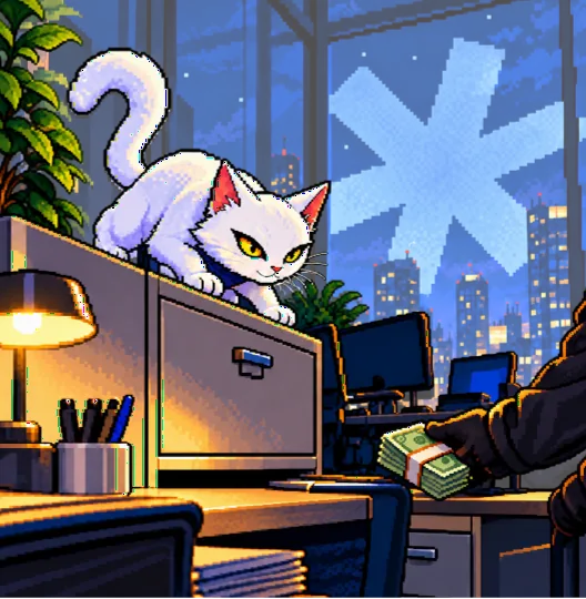 BizCat inspecting the office for an inside job